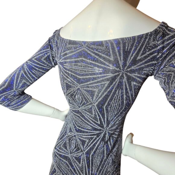 IRIS Black Shimmer Iridescent Mini Bodycon Club Dress sz M - Picture 8 of 11